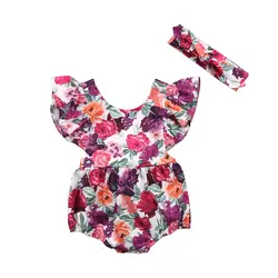 Для малышей новорожденных Обувь для девочек Цветочный спинки Раффлед связали комбинезон наряд очаровательны женский пляжный костюм