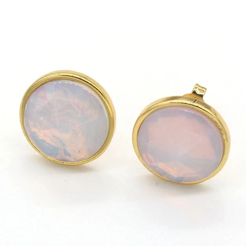 Natural Gnergy Gemstone~ Popular Gold Color Purple Amethysts Stone Opal Section Stud Earrings For Women Green Turquoises Jewelry 21 AA00103012310a