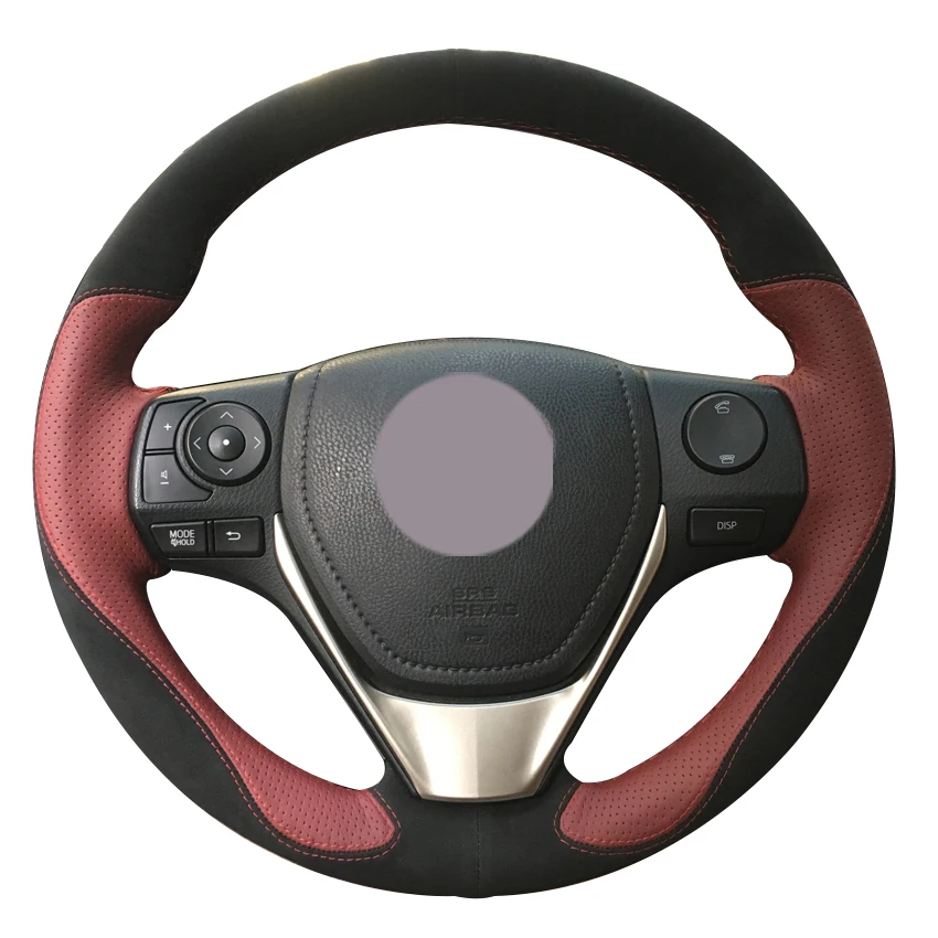 Black Suede Wine Red Leather Car Steering Wheel Cover for Toyota RAV4