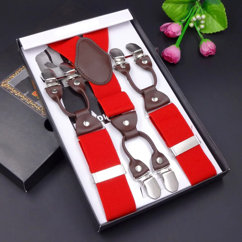 

Men 6 Clip-On Suspenders Casual Trousers Braces 35mm Wide Adjustable Belt XHC88