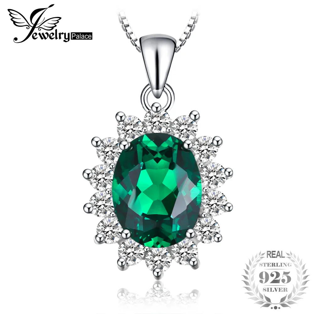 

JewelryPalace Oval 3.2ct Princess Diana Nano Russian Emerald Pendant 925 Sterling Silver Pendants Necklacces Without Chain