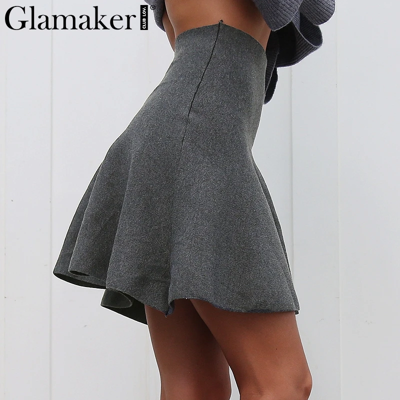 Женская трикотажная юбка трапеция Glamaker элегантная плиссированная мини с высокой