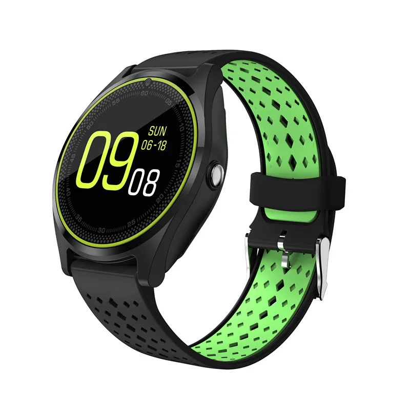 696 V9 Bluetooth Смарт часы 2G SIM Камера Smartwatch шагомер Здоровье спортивные часы для мужчин и женщин умные часы для Android IOS - Цвет: Black Green Strap