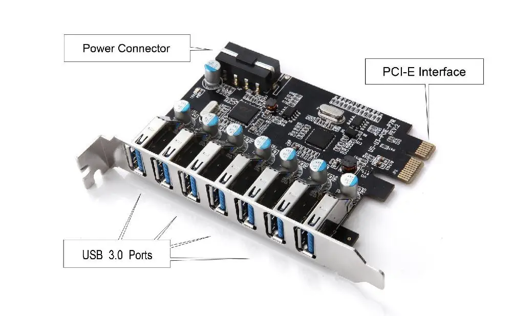 BEESCLOVER PCIE 7 порт USB 3,0 адаптер карты(7 внешних портов) с контроллером хоста разъема питания