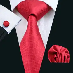 Лидер продаж 2016 года Галстук Ханки Запонки Набор красный сплошной узор Gravata 100% шелковые галстуки ручной работы для мужские Бизнес вечерние