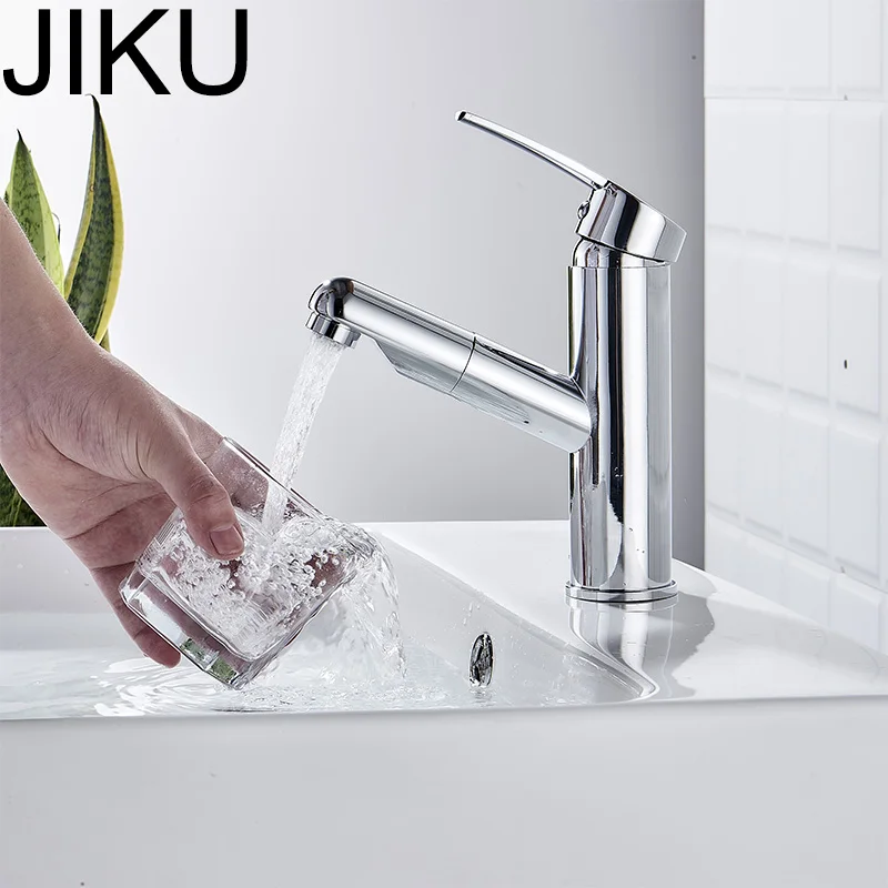 JIKU Одноручный смеситель для ванной комнаты с горячей и холодной водой смеситель с краном Кухня на бортике Матовый хромированный кран для раковины - Цвет: Хромированный