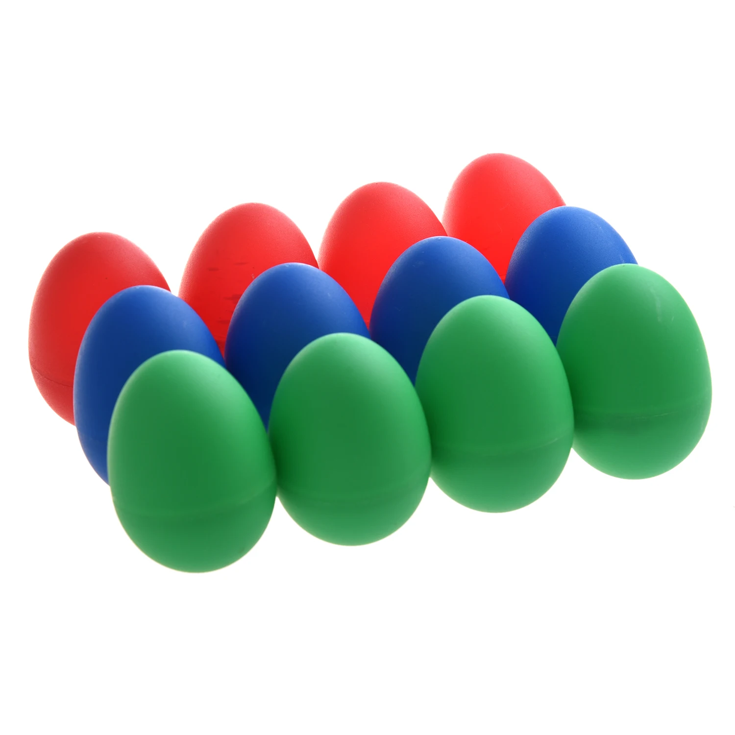 

5 PCS of (12x Egg Maracas Plastic Percussion Music Shakers Color: Blue (4 pieces), red (4 pieces) and green (4 pieces))