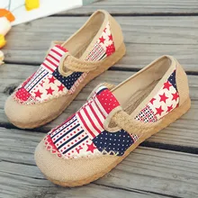 Новая весенне-летняя Тканевая обувь на плоской подошве с круглым носком в китайском стиле «Старый Пекин» Женская Повседневная дышащая хлопковая обувь в этническом стиле