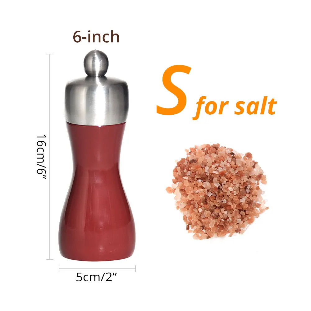 Высококачественная деревянная мельница для соли и перца, буковая мельница для перца, шейкеры с регулируемой углеродистой сталью или керамическим сердечником, ярко-красный - Цвет: 6 inch for SALT