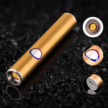 

Mini Thin USB Lighter Metal Rechargeable Electronic Lighter Cigarette Turbo Lighter Encendedor Cigar Palsma Pulse Man Lighter