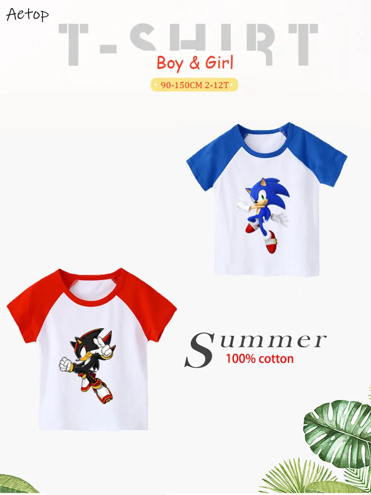 

Stylish boy Sonic T Shirt Pure Cotton Retro Tshirt kids summer Tshirt baby boys t-shirt,026