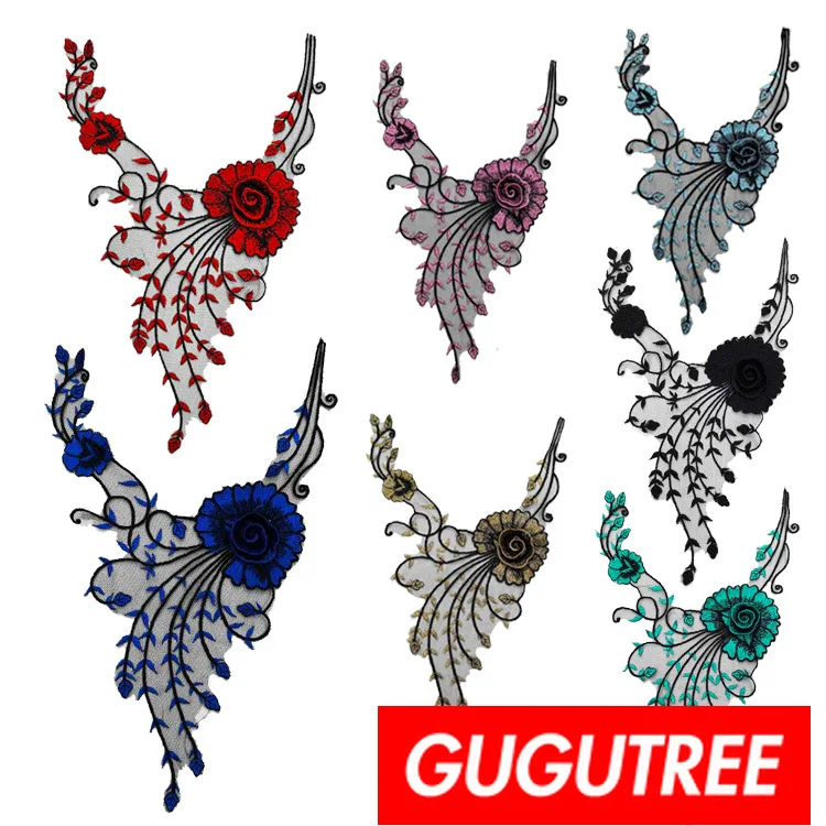 

GUGUTREE embroidery big collar patches flower patches badges applique patches for clothing ZM-24