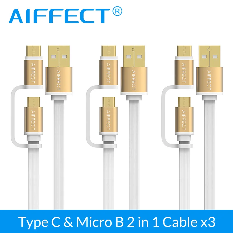 

AIFFECT Unique 2 in 1 USB Type C Cable /Type-c Micro USB 3 Pack For Galaxy S7 Note 7 HTC MEIZU Android 1M Fast Charge Universal