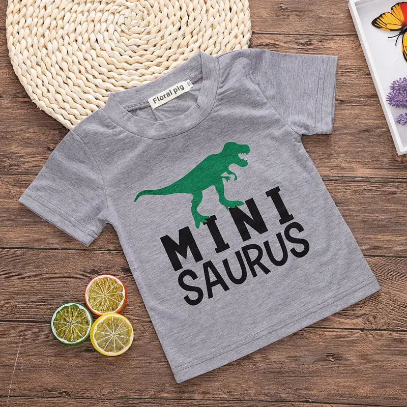 Семейная футболка рубашка с динозаврами из мультфильма летняя футболка с короткими рукавами для малышей Детская футболка с надписью «папа мама» - Цвет: Baby