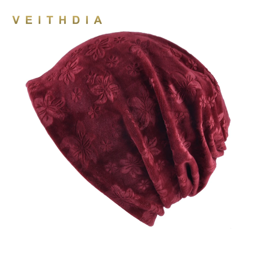 Женская вязаная шапка VEITHDIA с цветочным принтом двухслойная хлопковая на осень и