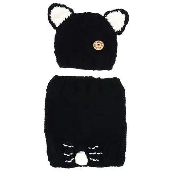 

Cute Cat Pattern Boy Girl Winter Cap Scarf Set Thick Knitted animal cat earmuffs child hat hand-knitted warm neck hat