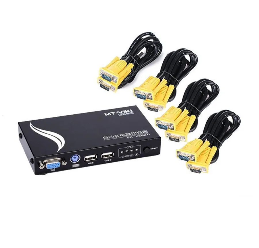 

MT-Viki 4 Port Auto VGA USB KVM Switch Hotkey Select with Original Cables Metal Casing High Resolution PC Manage MT-471UK-L