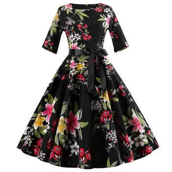 

TOPPICK New 3/4 Sleeve Office Dress Floral Print Autumn Dress Women Sexy Party Dresses Elegant Casual Dress A-Line Robe Jurken