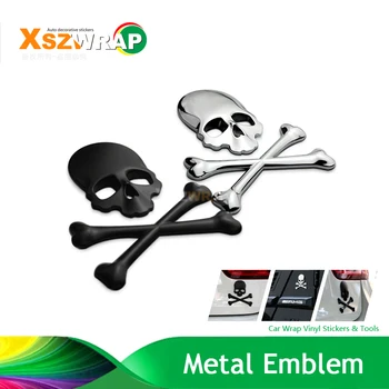 

(50 Pieces/Lot) 8.5*8cm 3D Cartoon Skeleton Metal Car Stickers SUV Skull Emblem Badges For All Car