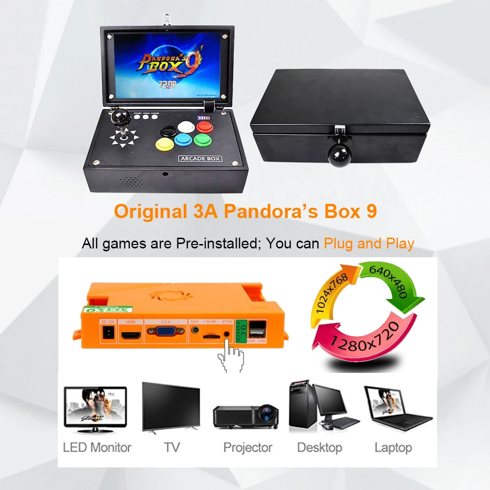 Pandora Box 9 1500 игр 10 дюймов ЖК дисплей игровой автомат с джойстика для 2 игрока