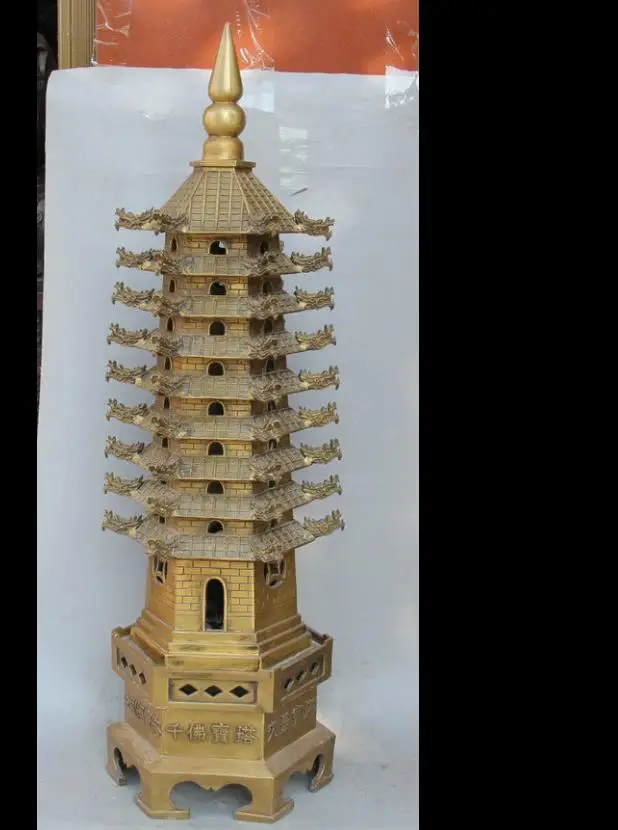 

671116564+++40" China Brass Spirit FengShui 9 floor Dragon Head Wen Chang pagoda stupa