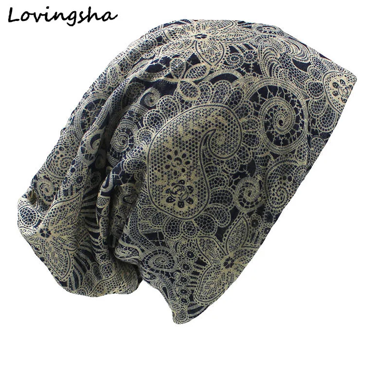 

LOVINGSHA Autumn Winter Dual-use Vintage Cashew Design Hat For Ladies thin Skullies And Beanies Women Scarf Face Mask HT016