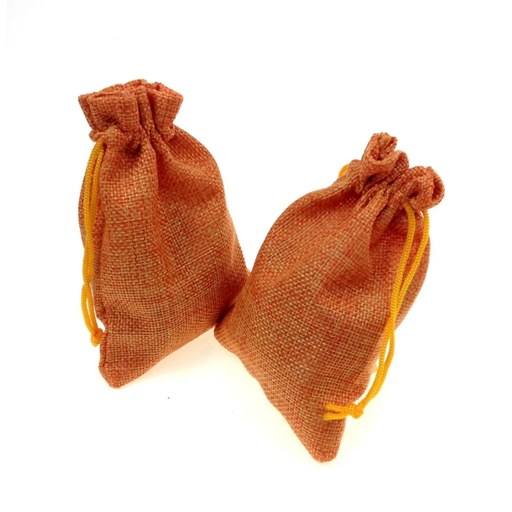 Wholesale 50pcs/lot 13x18cm Orange Linen Gift Packaging Bags Drawstring