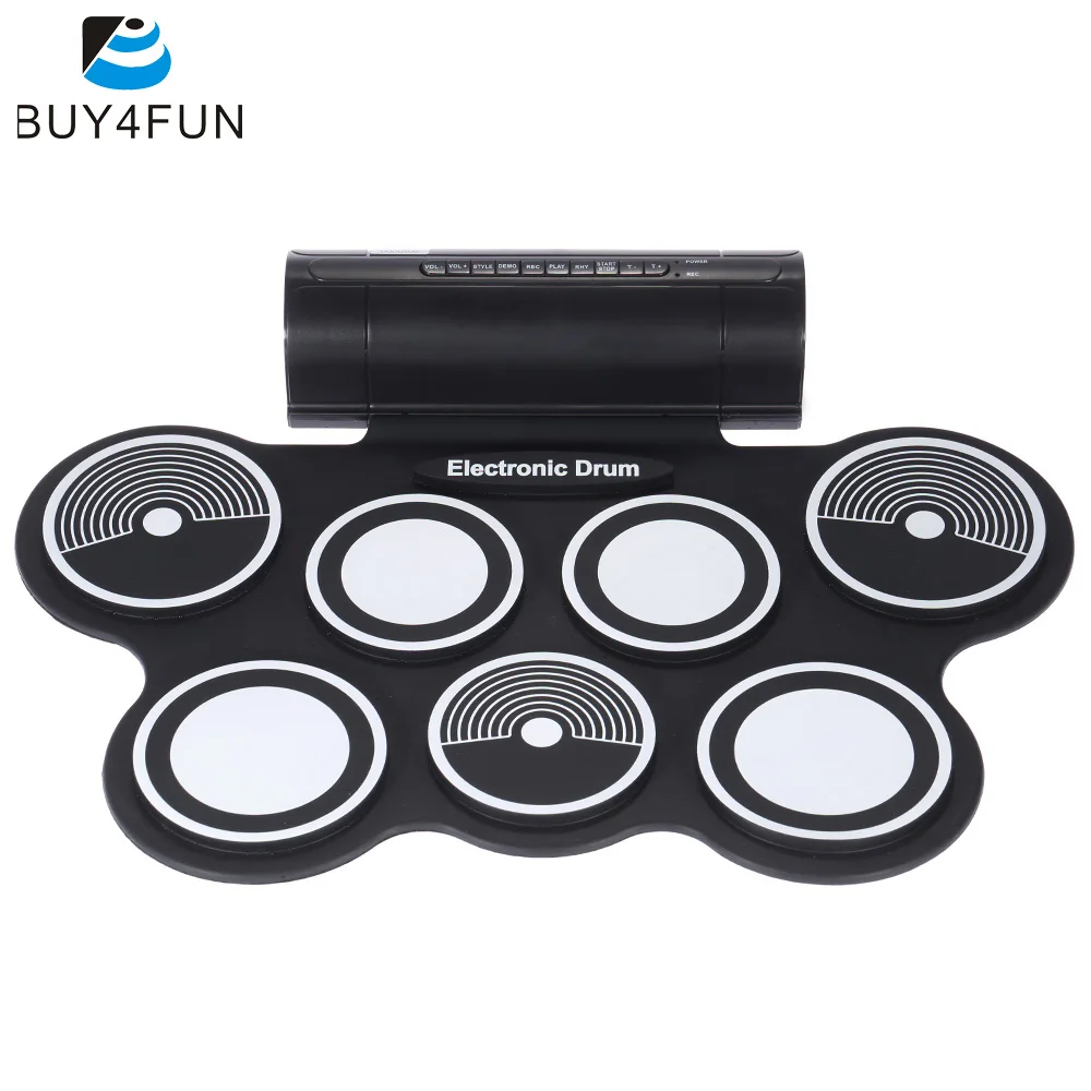 

Portable Foldable Silicone Electronic Drum Pad Kit Digital USB MIDI Roll-up with Drumstick Foot Pedal
