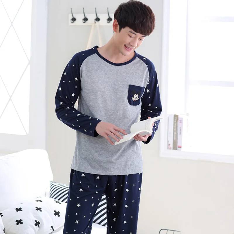 

Men's Pajamas Plus Size 3XL Sleepwear Sets 2019 spring Long Sleeve Home Wear Thin Cotton Plaid Pyjamas Men Lounge Pajama Sets