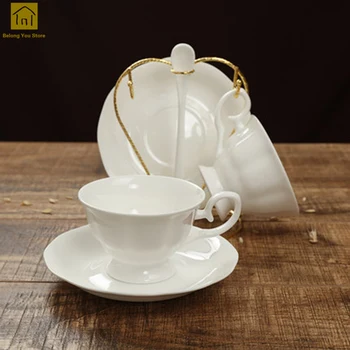 

British Bone Porcelain China Ceramic Ceramic Coffee Cappuccino Tea Cup White Saucer Set Porselen Fincan Tableware Tools SKD012