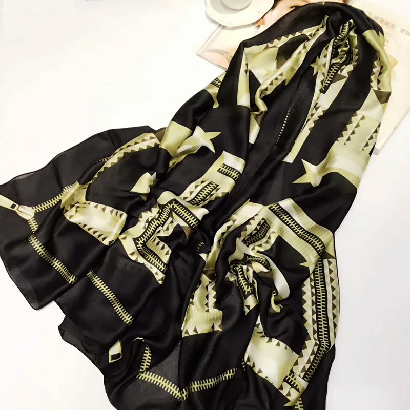 AL7807black Модный великолепный шелковый шарф роскошный женский брендовый шарф для женщин шаль Пашмина высокое качество с принтом хиджаб обертывания 180*90 см - Цвет: AL7807black