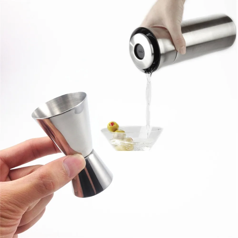 Shaker High Stainless Steel Cocktail Drink Mixer Measuring Cup Double