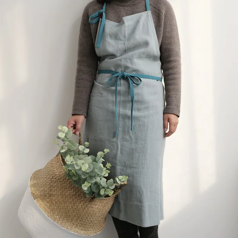 

Brief High-end washable Super large cotton linen cooking apron for the kitchen unisex flower shops work clean aprons for woman
