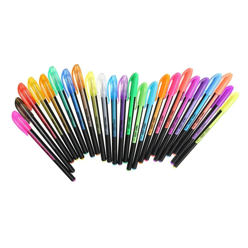 Kicute 24 шт. красочные гелевые ручки набор заправки пастельный неоновый глиттер эскиз рисунок цветная ручка школьные канцелярские маркер для детей Подарки