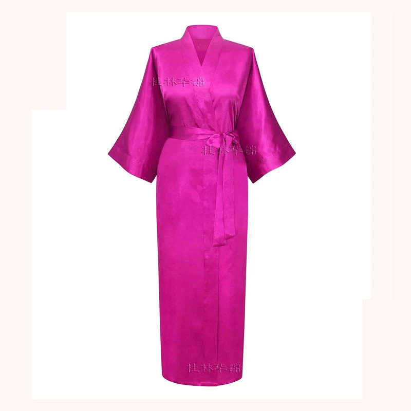 Новое однотонное удлиненное кимоно, длинный халат, Атласный халат, шелковый халат для свадьбы, невесты, подружки невесты, женский халат, ночная рубашка, один размер - Цвет: rose red