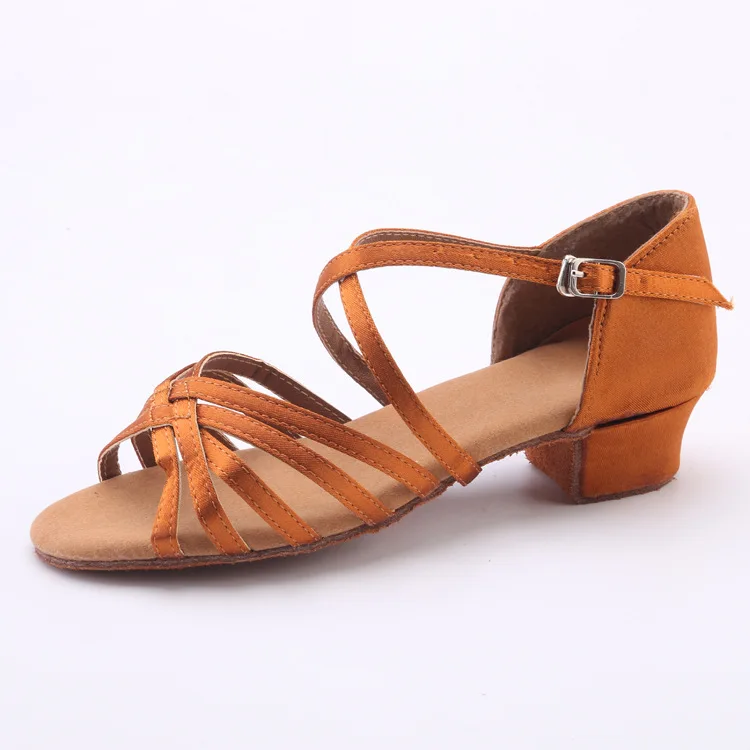 Alharbi/женская танцевальная обувь на низком каблуке; детская танцевальная обувь; Танцевальная обувь для танго, латинских танцев для детей, девочек, детей, женщин, дам; танцевальная обувь - Цвет: Brown