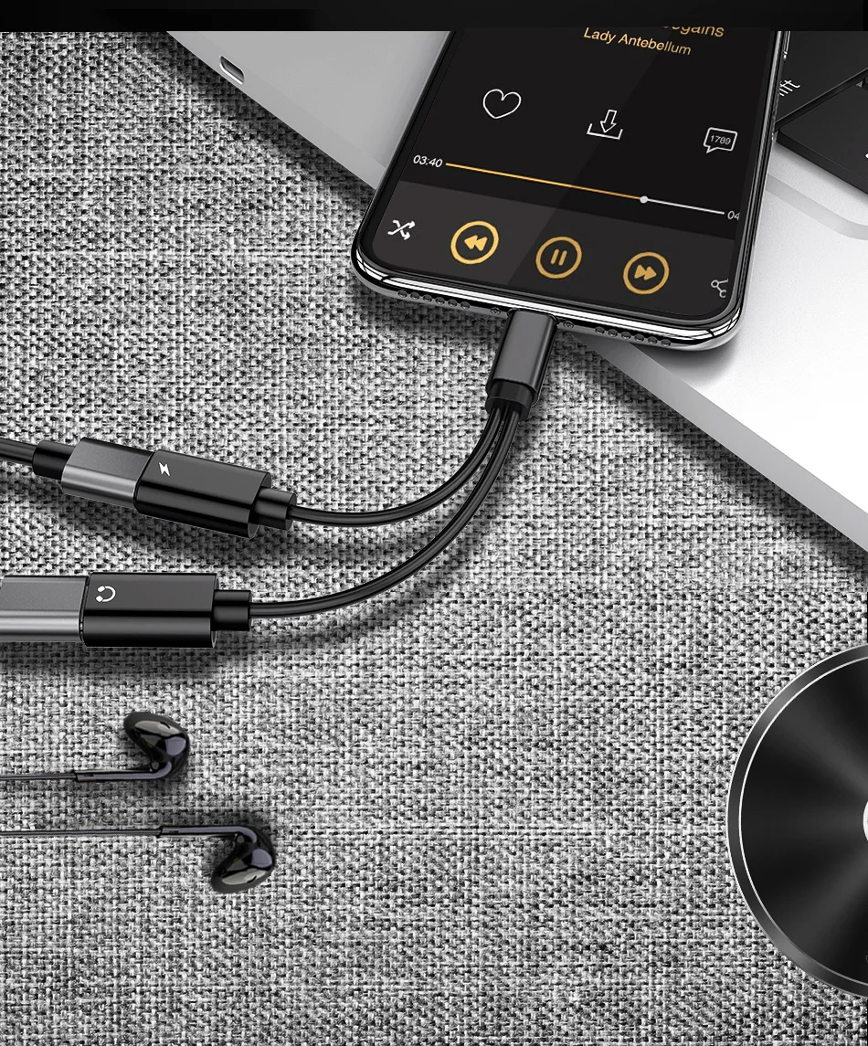 ACCEZZ двойное освещение зарядки адаптер для Iphone X XR XS Max 7 8 Plus телефон зарядное устройство вызова аудио разветвитель AUX кабели разъем