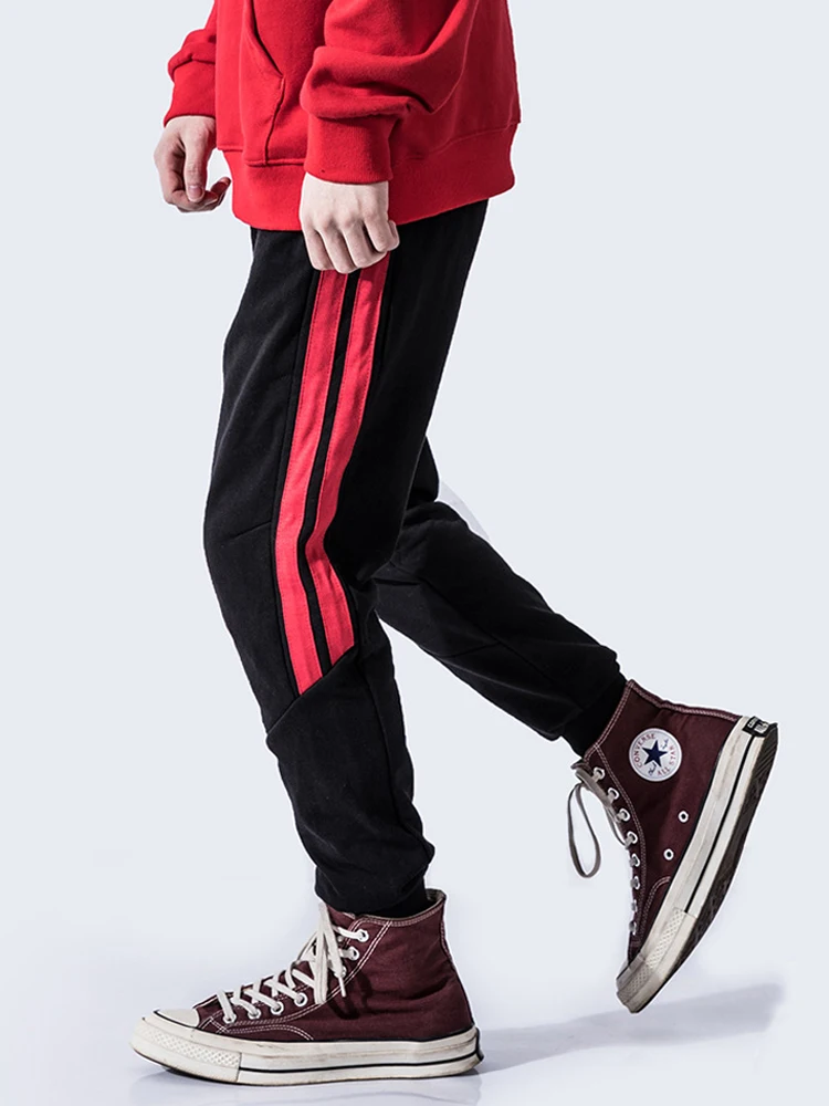 

Fashion Streetwear Men Casual Pants Loose Fit Stripe Patch Hip Hop Trousers hombre Breathable Sweatpants Jogger Pants homme