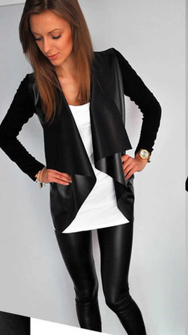 2019 New Black Girls Jacket Long-sleeved Cardigan Stitching Leather Collar Collar Coat Female Leather Jacket Women Suede Jacket