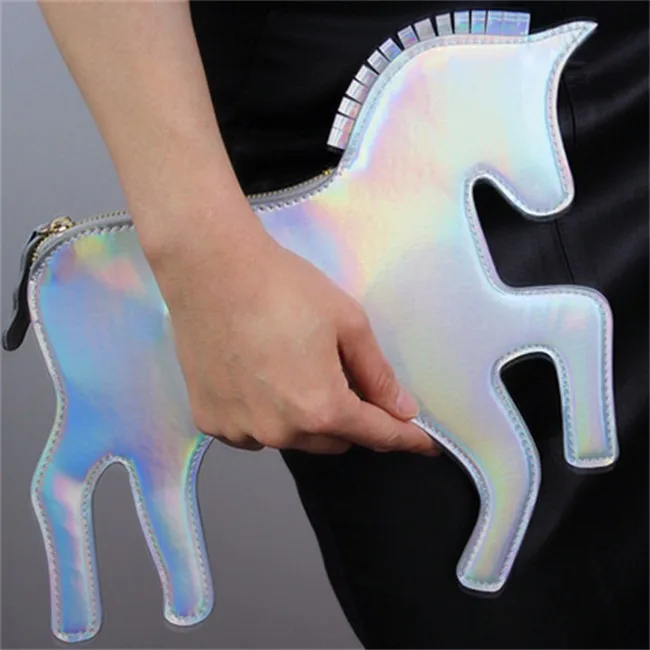 

New Design Unicorn Cute Animals Shoulder Bag Women Handbags Bag Retro Clutch Evening Laser Zipper Cartoon Crossbody Bag Female