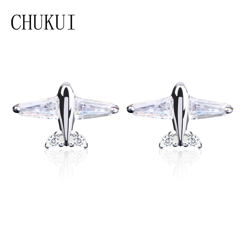CHUKUI Stud Oorbellen Airplane Shaped Earrings Zircon Stud Earrings 925 Silver Set Pendientes Plata De Ley 925 Mujer Jade (3)