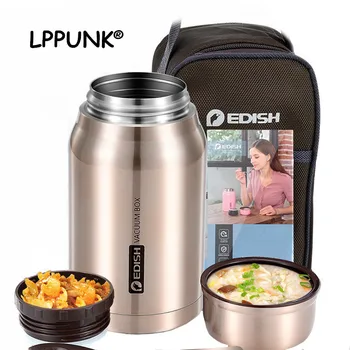 

800ml Insulated Lunch Box Keep Food Warm braised pot with Spoon Lunch Containers Stainless Steel Thermal Food jar in bag set