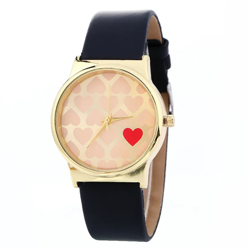 

Fashion Women Top Brand Wristwatch Heart Shaped Pattern Fashion Women Leather Watch Casual  Quartz Clock Relogio Feminino