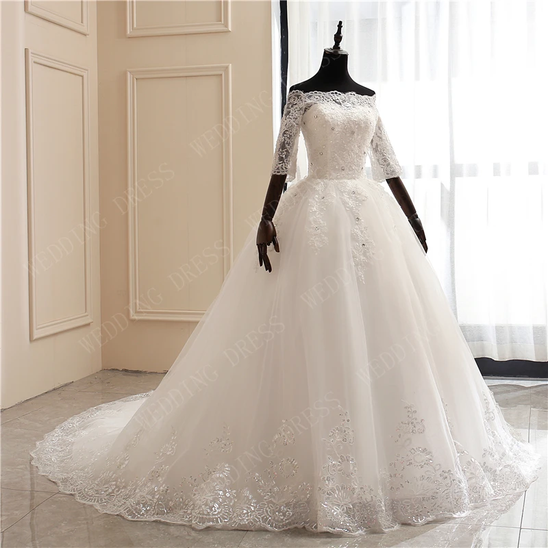 Свадебное платье с вырезом лодочкой и коротким рукавом, новинка, роскошное кружевное бальное платье с блестками и вышивкой на заказ, Vestido De Noiva