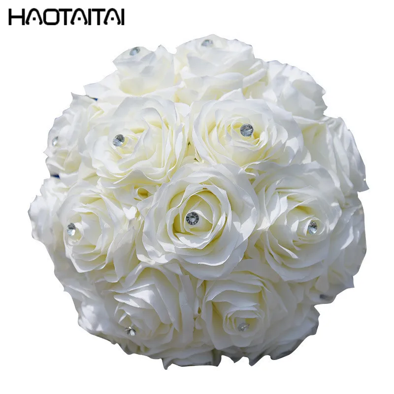 Свадебные букеты Новый искусственного кристалла невесты свадебные букеты 2018 белый Foamflower атласные свадебные цветы брошь букет