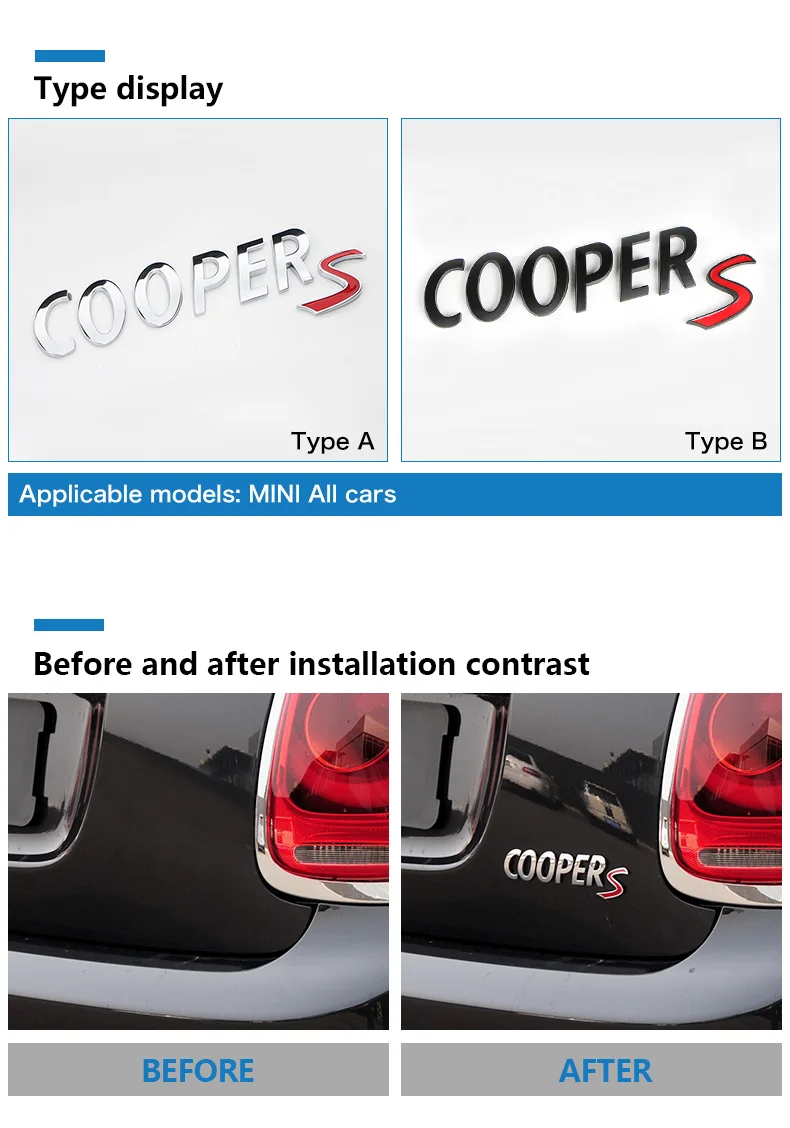  3D Metal Mini Cooper S Car Stickers Rear Trunk Tail Emblem for Mini Cooper R55 R56 R57 R58 R59 R60 R61 F54 F55 F56 F60 (2)