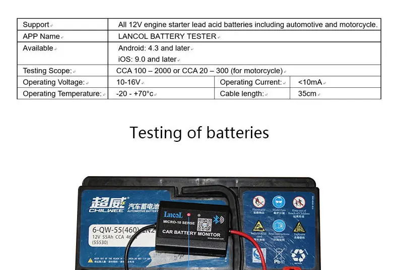 Lancol 12 в автомобильный тестер батареи с Bluetooth монитор батареи MICRO-10 Анализатор автомобильной батареи авто диагностические инструменты