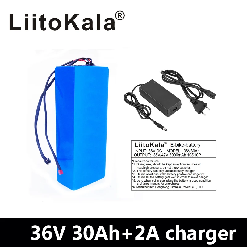 LiitoKala 36V 30AH литиевая батарея 36v 30ah батарея для электрического велосипеда 3,7 V 3000mah Батарея с 30A BMS+ 42V зарядное устройство