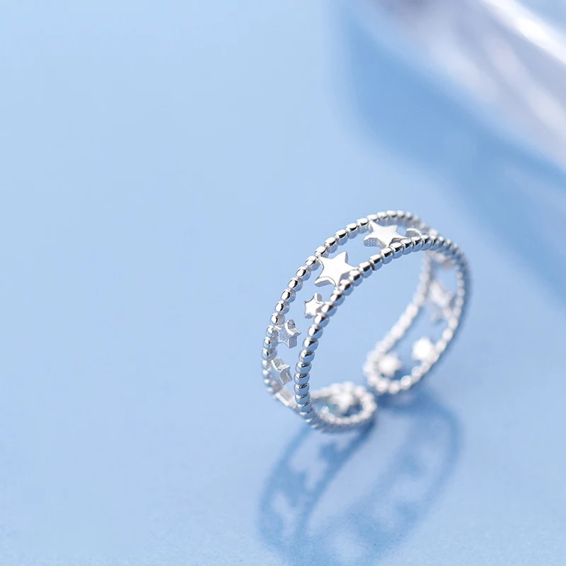 925 пробы серебряная звезда кольца для Для женщин регулируемое двойное отверстие Женское Обручальное кольцо на палец аксессуары, модные украшения