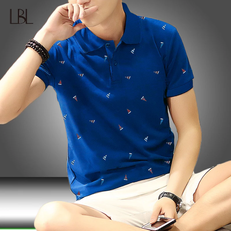 

Men's Tops Summer Casual Men Polo Shirts Cotton Printed Shirts Mens Polo Shirt Short Sleeve Stand Collar Male Slim fit Clothing